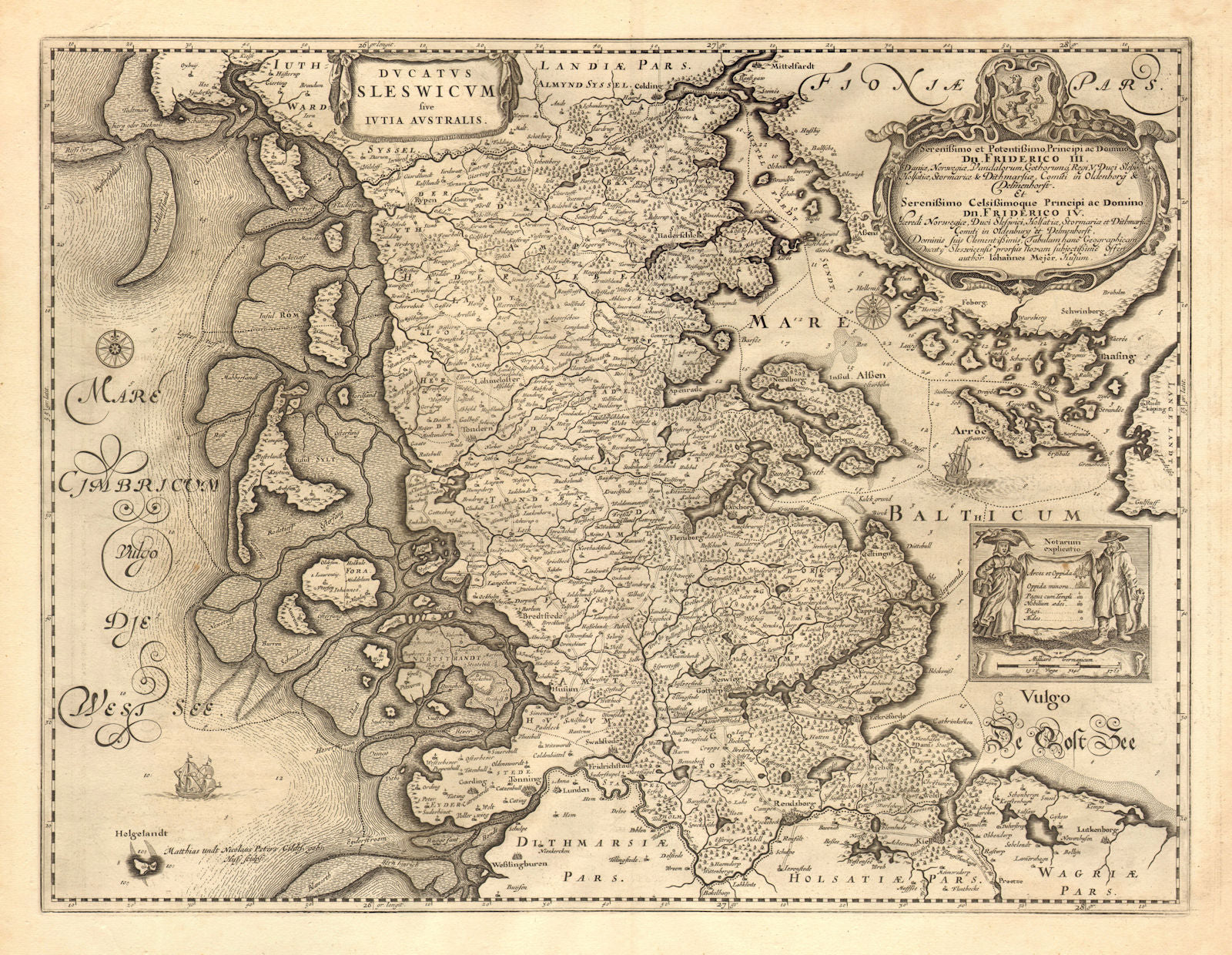DUCATUS SLESWICUM SIVE IUTIA AUSTRALIS. Schleswig Jutland Kiel BLAEU c1667 map